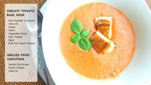 Creamy Tomato Basil Soup w Grilled Swiss Croutons Recipe