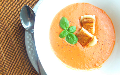 {Recipe} Creamy Tomato Basil Soup with Grilled Cheese Croutons